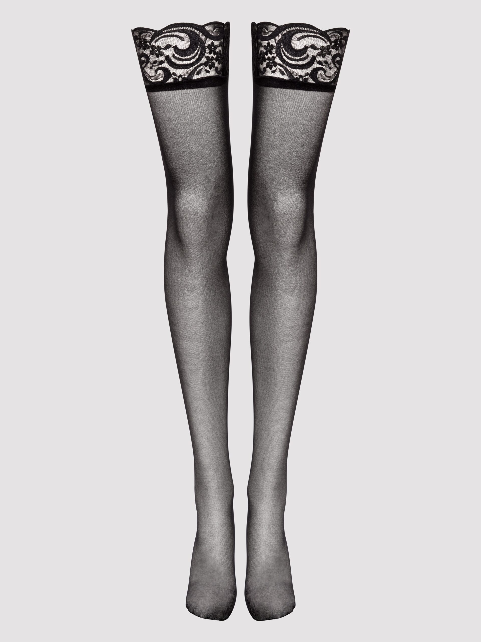 Lovehoney Sheer Black Lace Top Thigh-High Stockings