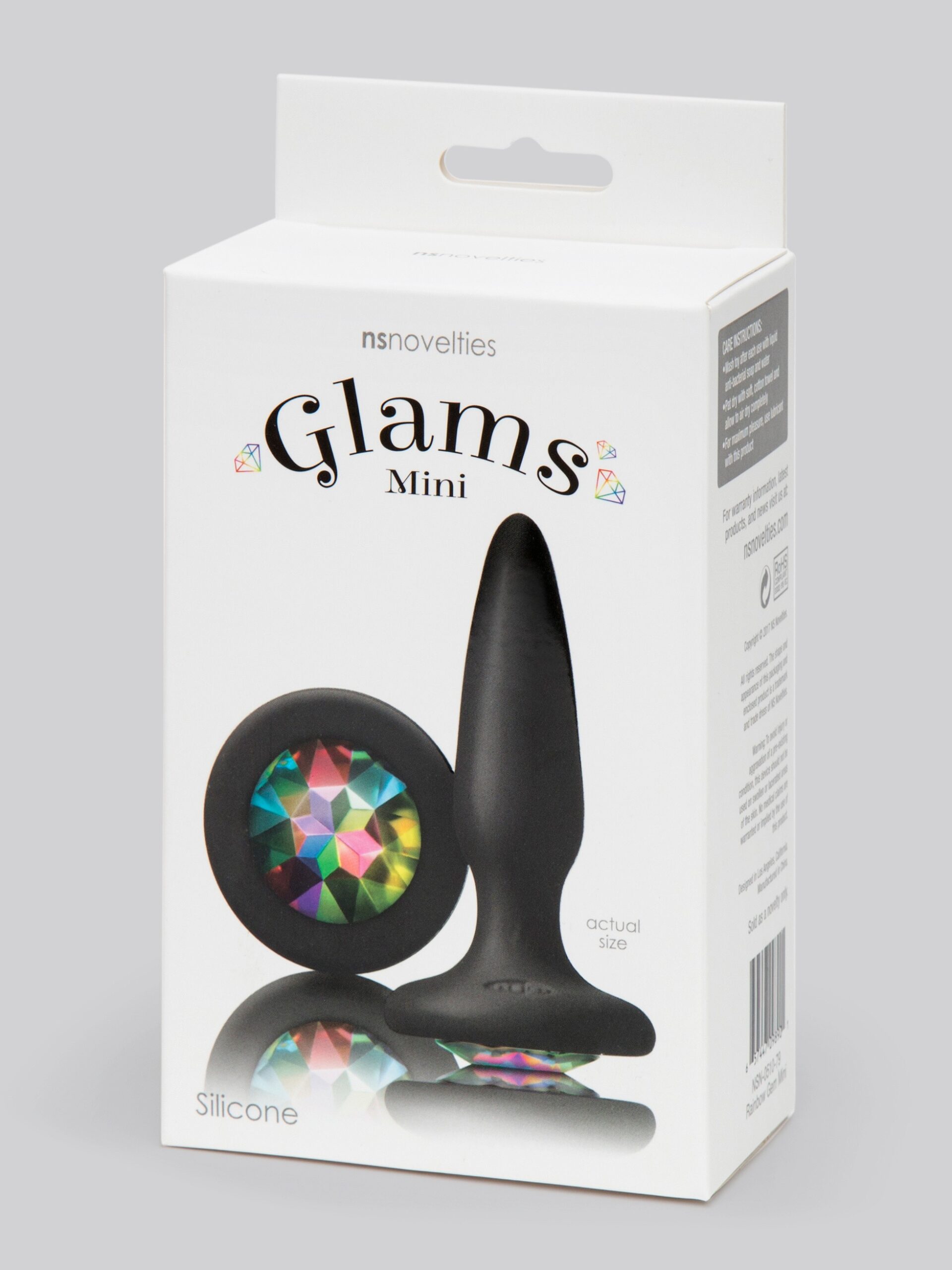 Glams Silicone Black Mini Butt Plug with Rainbow Crystal 3 Inch - Image 5