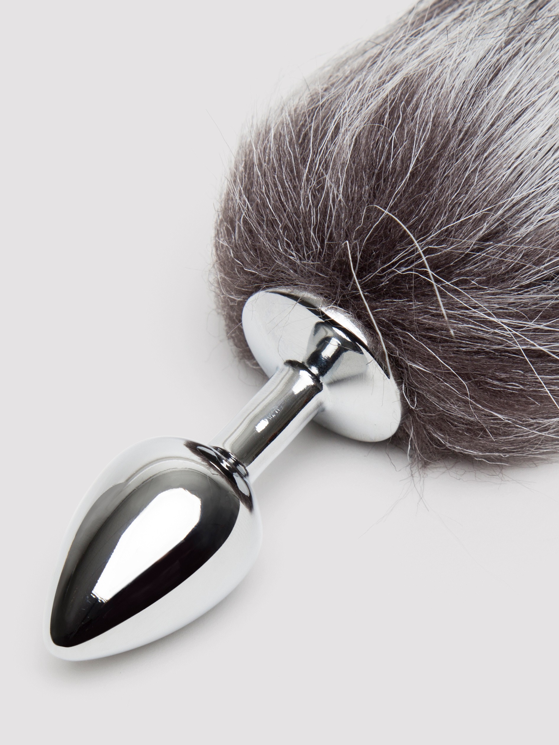 DOMINIX Deluxe Stainless Steel Small Faux Silver Fox Tail Butt Plug - Image 3
