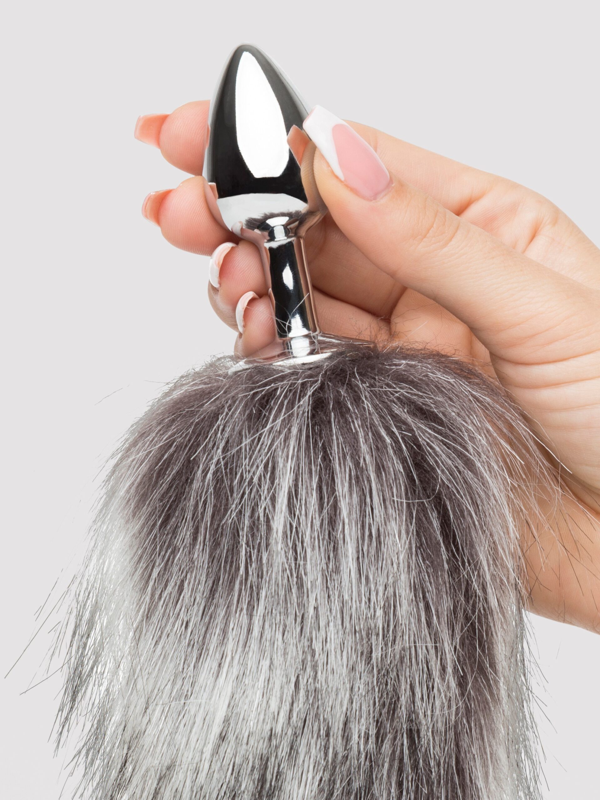 DOMINIX Deluxe Stainless Steel Small Faux Silver Fox Tail Butt Plug - Image 4