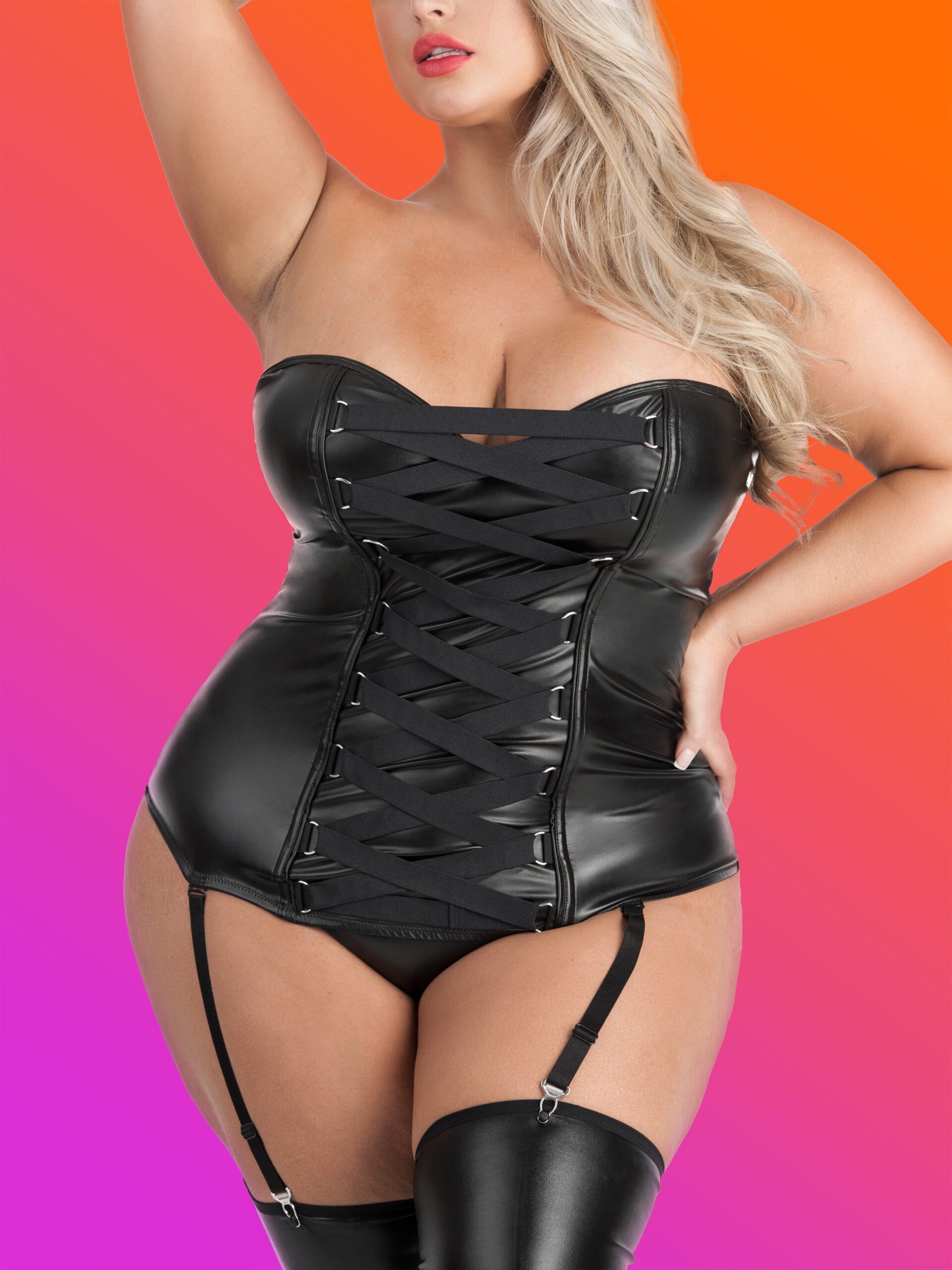 Lovehoney Plus Size Fierce Leather-Look Basque Set - Image 2