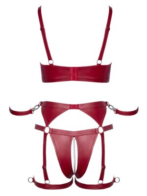Cottelli Red Matte Wet Look Crotchless Bra Set with Restraints